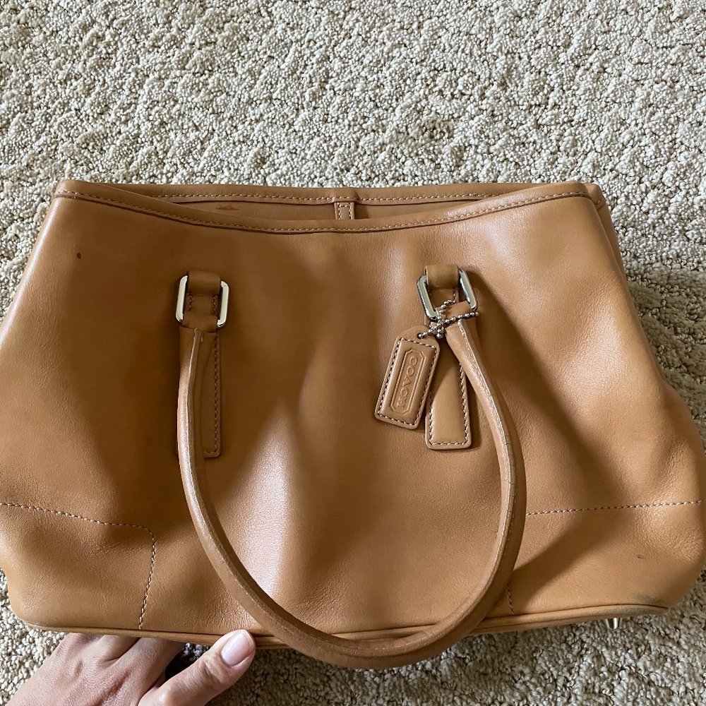 Coach satchel top handle purse camel leather